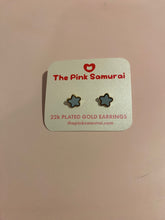 Load image into Gallery viewer, 22K GOLD PLATED STAR EARRINGS : BLUE OR PINK
