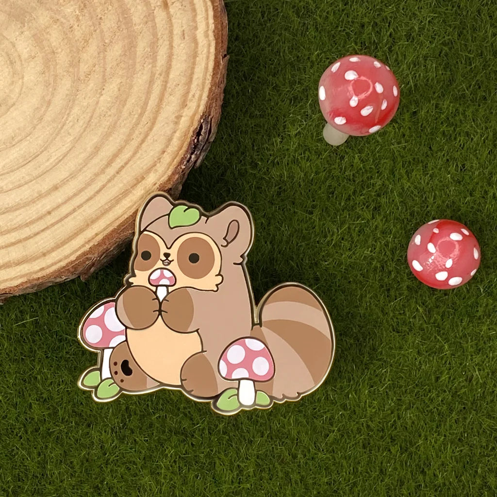Mushroom Raccoon Nugget Enamel Pin