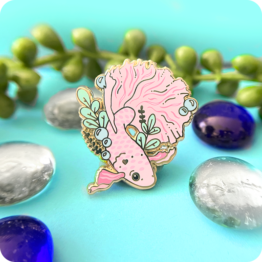 Pink or Black Betta Fish Enamel Pin