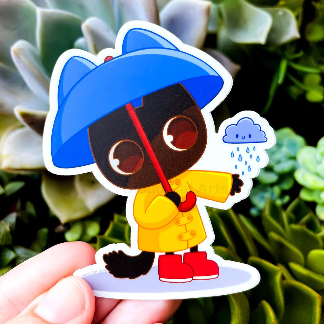 Rainy Day Milo - Black Cat Umbrella - Vinyl Sticker