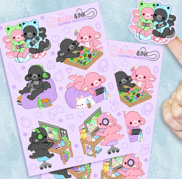 Ink and Blush Gamers Sticker Sheets (2 Pack)
