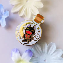 Load image into Gallery viewer, Bottled Black Scaredy Cat Spirit Enamel Pin

