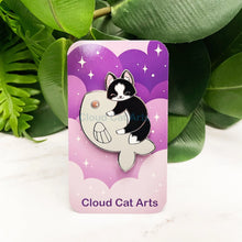 Load image into Gallery viewer, Silver Fish Kitty - Black and White Cat - Hard Enamel Pin
