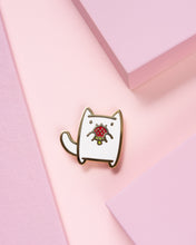 Load image into Gallery viewer, Snack Attack Cat Strawberry Enamel Pin
