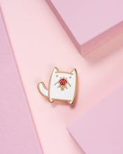 Load image into Gallery viewer, Snack Attack Cat Strawberry Enamel Pin
