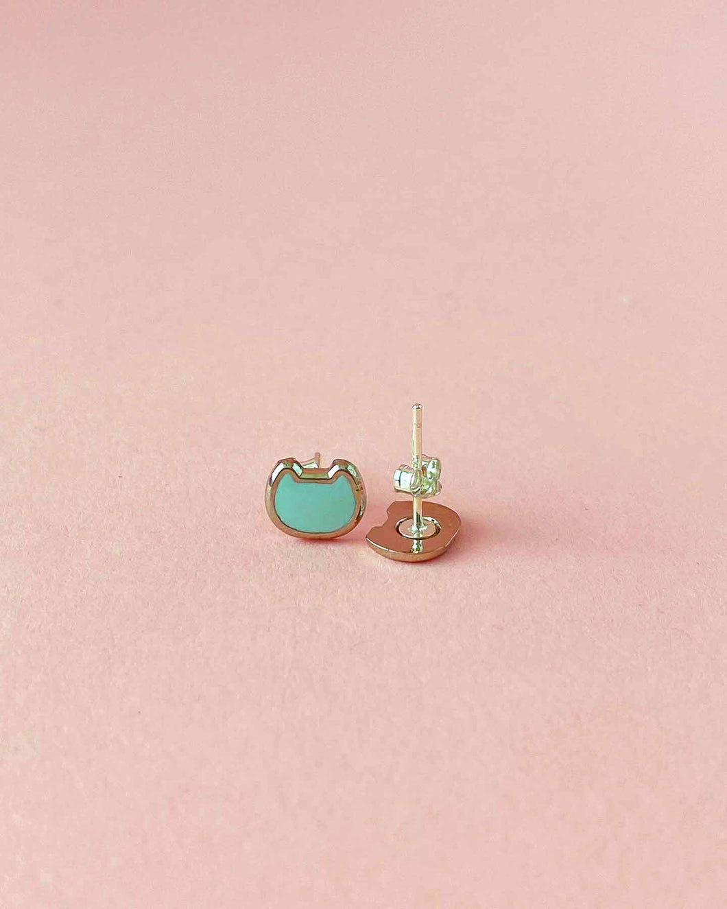 Mini Teal Cat Earring Studs • Silver