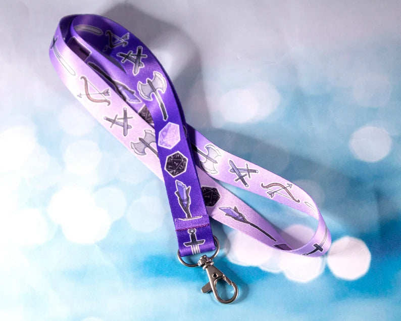 DND Lanyard with Lobster Clasp Mage Warrior Rogue D20 Dungeons and Dragons Dice Tome Daggers