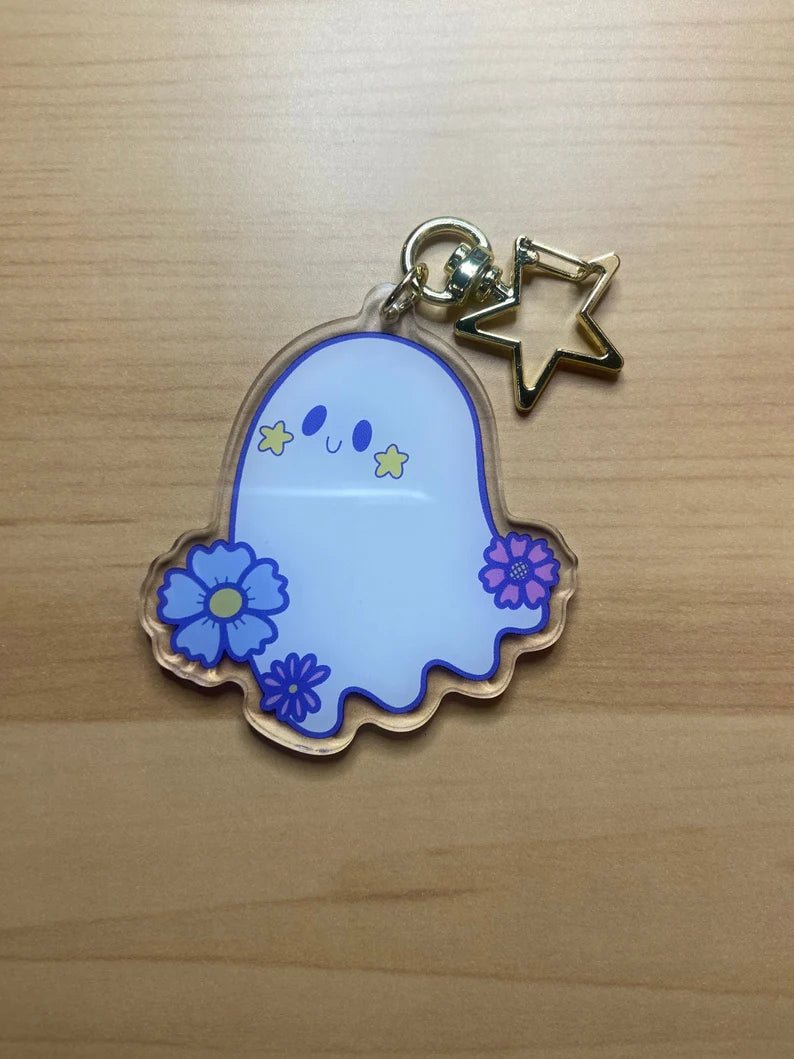 Floral Ghost Keychain - Cute Acrylic Double Sided Keychain