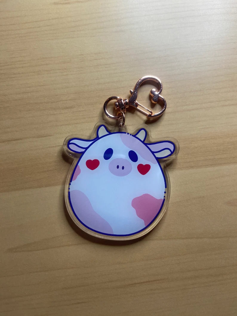 Strawberry Cow Acrylic Keychain - Double sided keychain