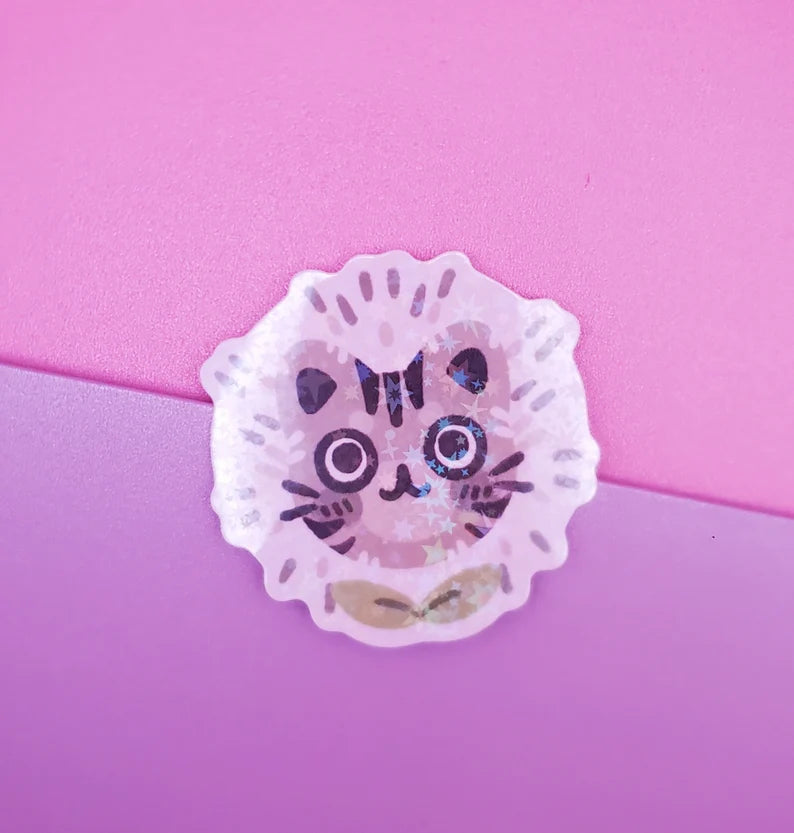 Floral Kitties Holo Sparkle Sticker - Cute Sticker - Laptop Decal