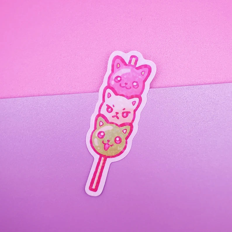 Cat Dango Holo Sparkle Sticker - Cute Sticker - Laptop Decal