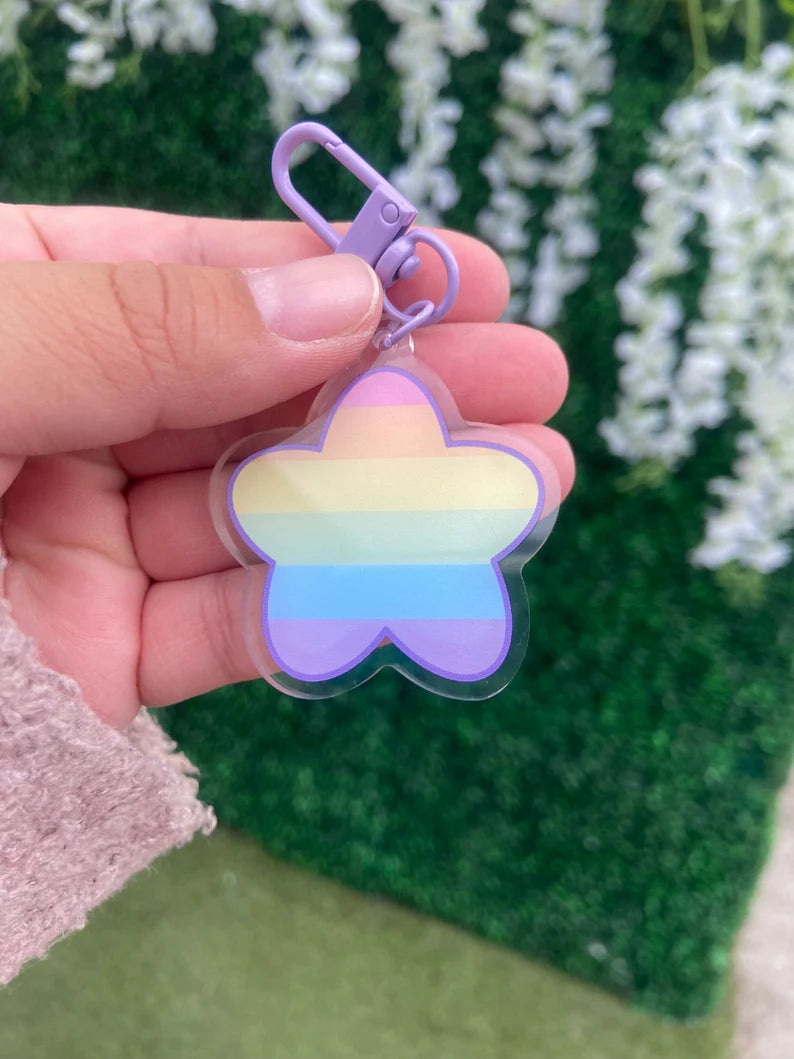 Pastel Rainbow Star Acrylic Keychain - Double sided keychain for Pride