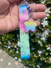 Load image into Gallery viewer, Pastel Stars Wristlet Lanyard with Star Keychain - Cute Mini Lanyard with charm
