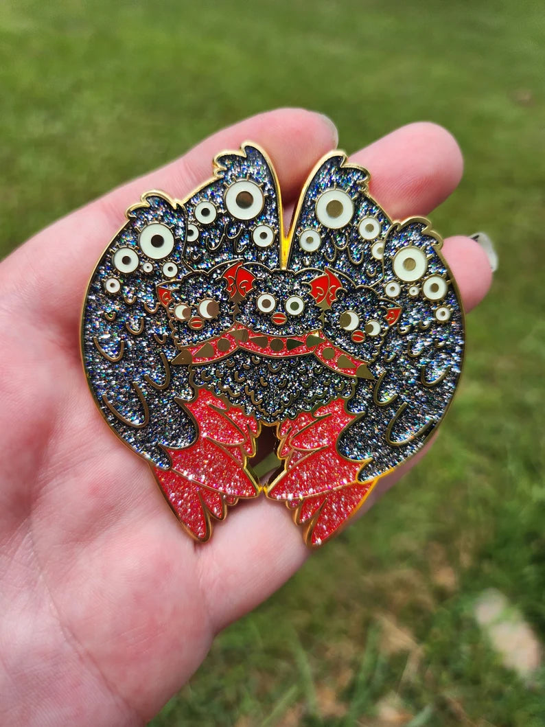 Cursed or Angelic: Biblical Furby Inspired Glitter Glow Enamel Pin Furberus