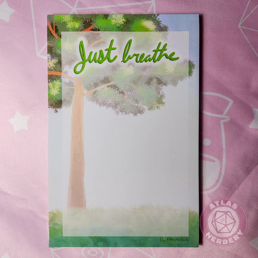 Just Breathe Large Notepad - 8.5in x 5.5in Non-Sticky Tear-Away Memo Notepad 50 Pages - Grocery, Shopping, To-Do List