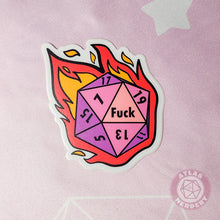 Load image into Gallery viewer, Flaming Crit Fail Sticker - 3&quot; Waterproof Vinyl Sticker
