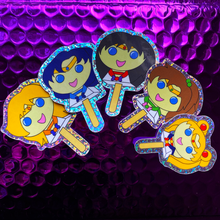 Load image into Gallery viewer, Moonie Bubblegum Popsicle Stickers - Inner Senshi - Rainbow Glitter!
