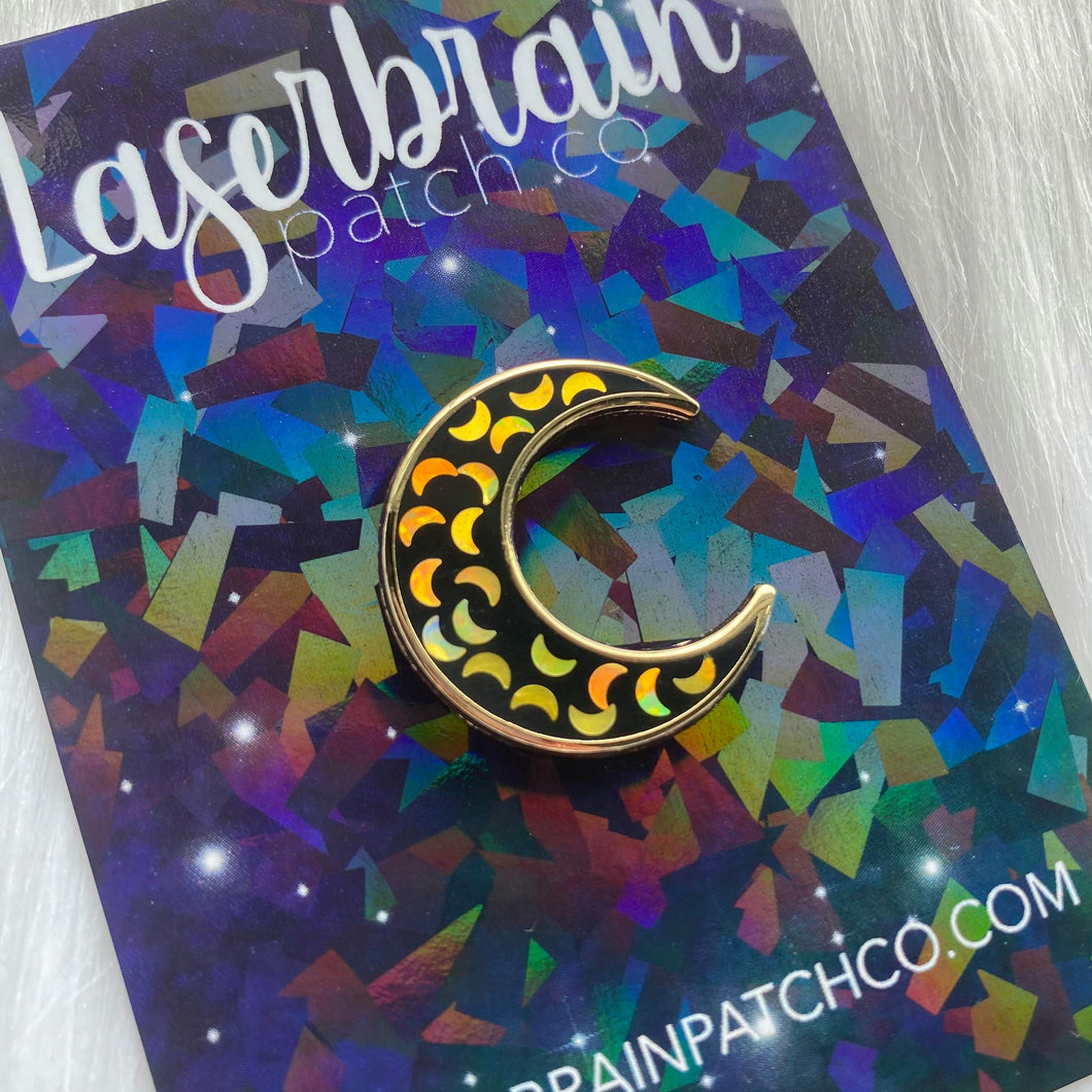 Gold Holographic Crescent Moon Pin