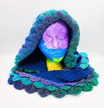 Load image into Gallery viewer, Dragon Scale Hooded Cowl in Blue or Gray/Red
