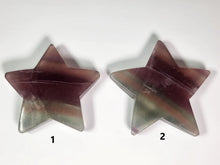 Load image into Gallery viewer, Silky Rainbow Fluorite Crystal Crescent Moons or Stars - Green &amp; Purple
