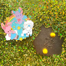 Load image into Gallery viewer, BizBaz Friends Gold Enamel Pin + Holographic Sticker Set!
