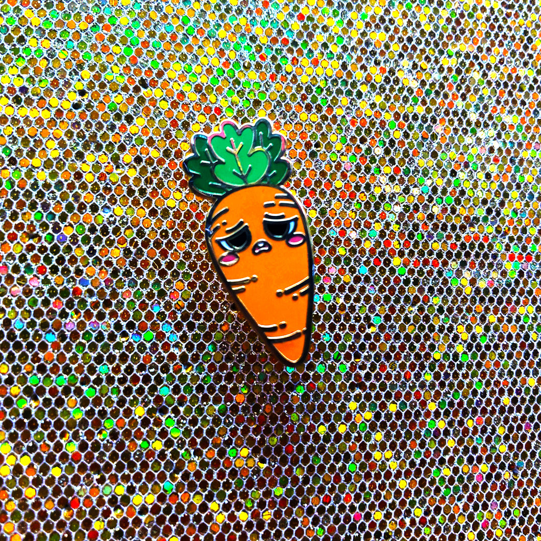 Exhausted Carrot Pin with FREE Matching Sticker!