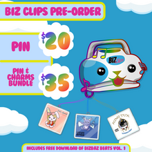 Load image into Gallery viewer, *PRE-ORDER*: Biz-Clips Enamel Pin WITH Attachable Charms and FREE Download of BizBeats Album Volume 1
