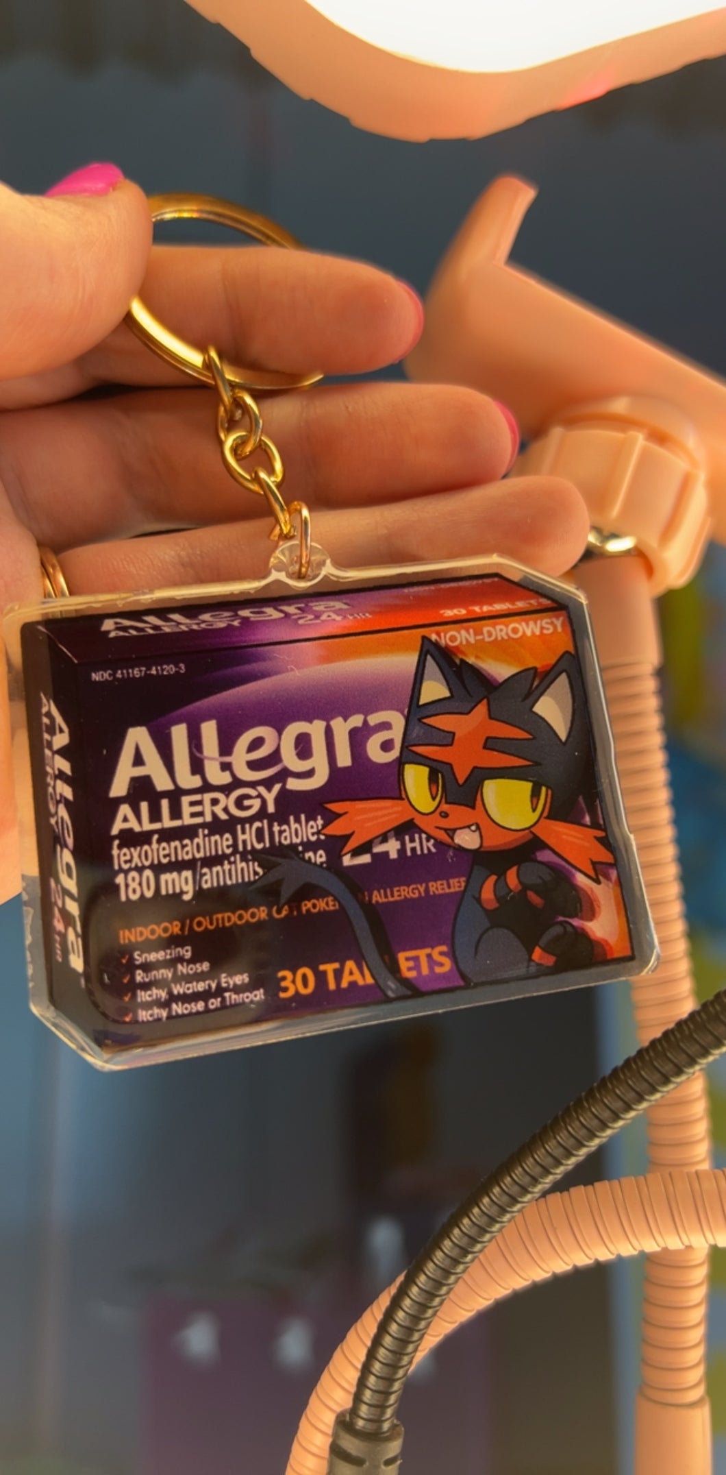 Allergy kitty tiny monster double sided acrylic keychain