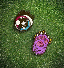 Load image into Gallery viewer, Sparkle Kawaii Eye + Purple Kitty Paw Pin
