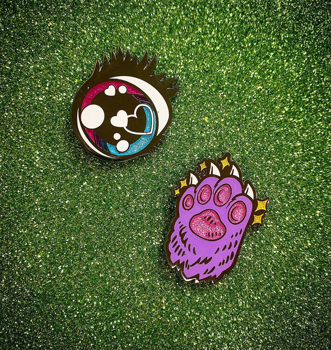 Sparkle Kawaii Eye + Purple Kitty Paw Pin