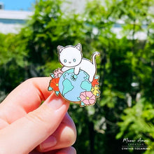 Load image into Gallery viewer, Earth Cat White Enamel Pin
