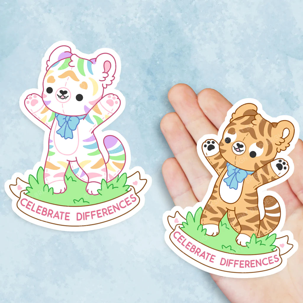 Celebrate Differences Tiger Vinyl Stickers - Rainbow