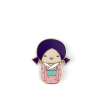 Load image into Gallery viewer, KAWAII KOKESHI DOLL LAPEL PIN• PURPLE PIGTAILS
