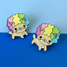 Load image into Gallery viewer, AFRO CAT BRIGHT RAINBOW KAWAII CAT ENAMEL PIN
