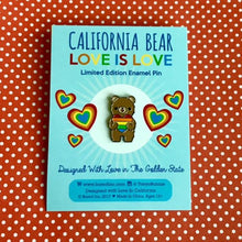Load image into Gallery viewer, CALIFORNIA BEAR &quot;LOVE IS LOVE&quot; RAINBOW HEART ENAMEL PIN
