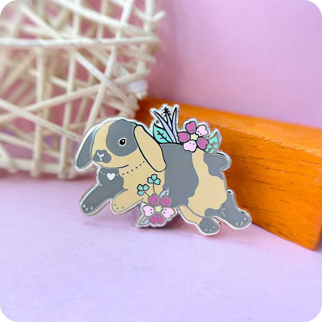 Harlequin Lop Bunny Enamel Pin