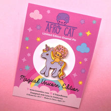 Load image into Gallery viewer, AFRO CAT MAGICAL UNICORN GLITTER ENAMEL PIN
