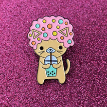 Load image into Gallery viewer, AFRO CAT I LOVE BOBA PINK ENAMEL PIN
