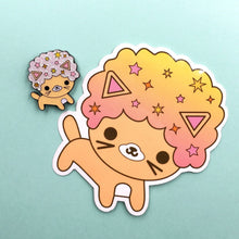 Load image into Gallery viewer, SALE AFRO CAT MAGICAL SKY GLITTER ENAMEL PIN &amp; STICKER SET

