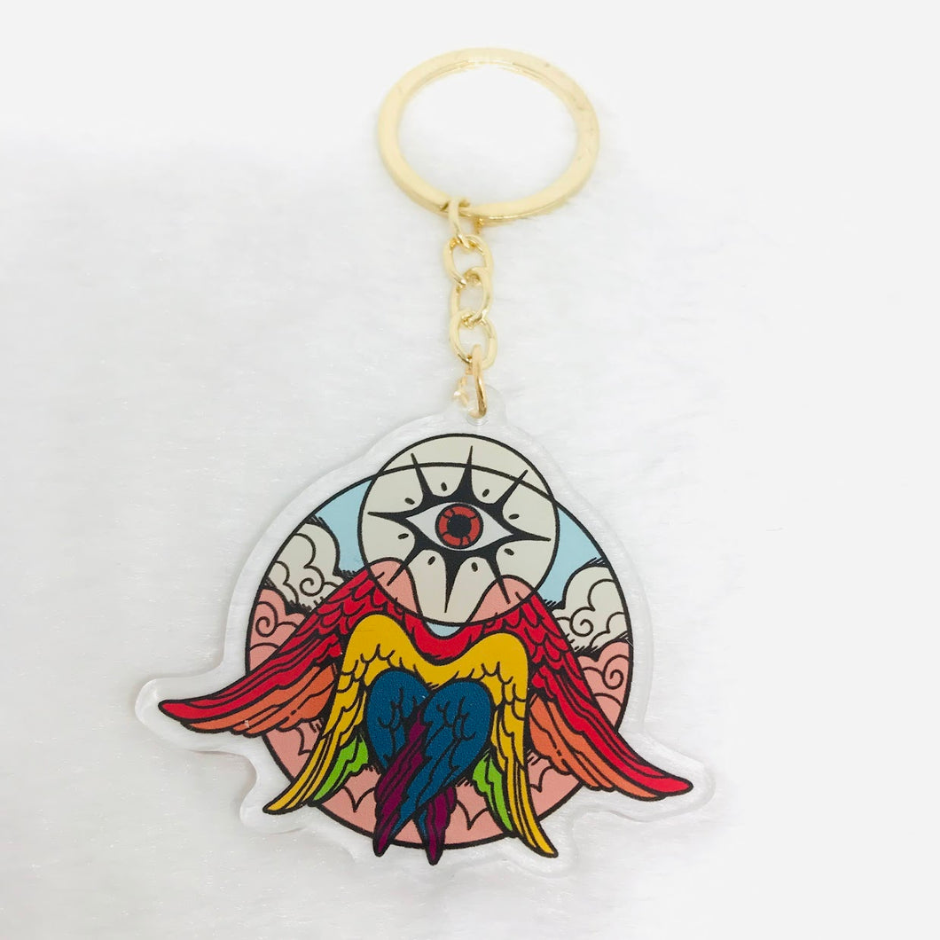 Rainbow/Progress Pride Angel Keychain