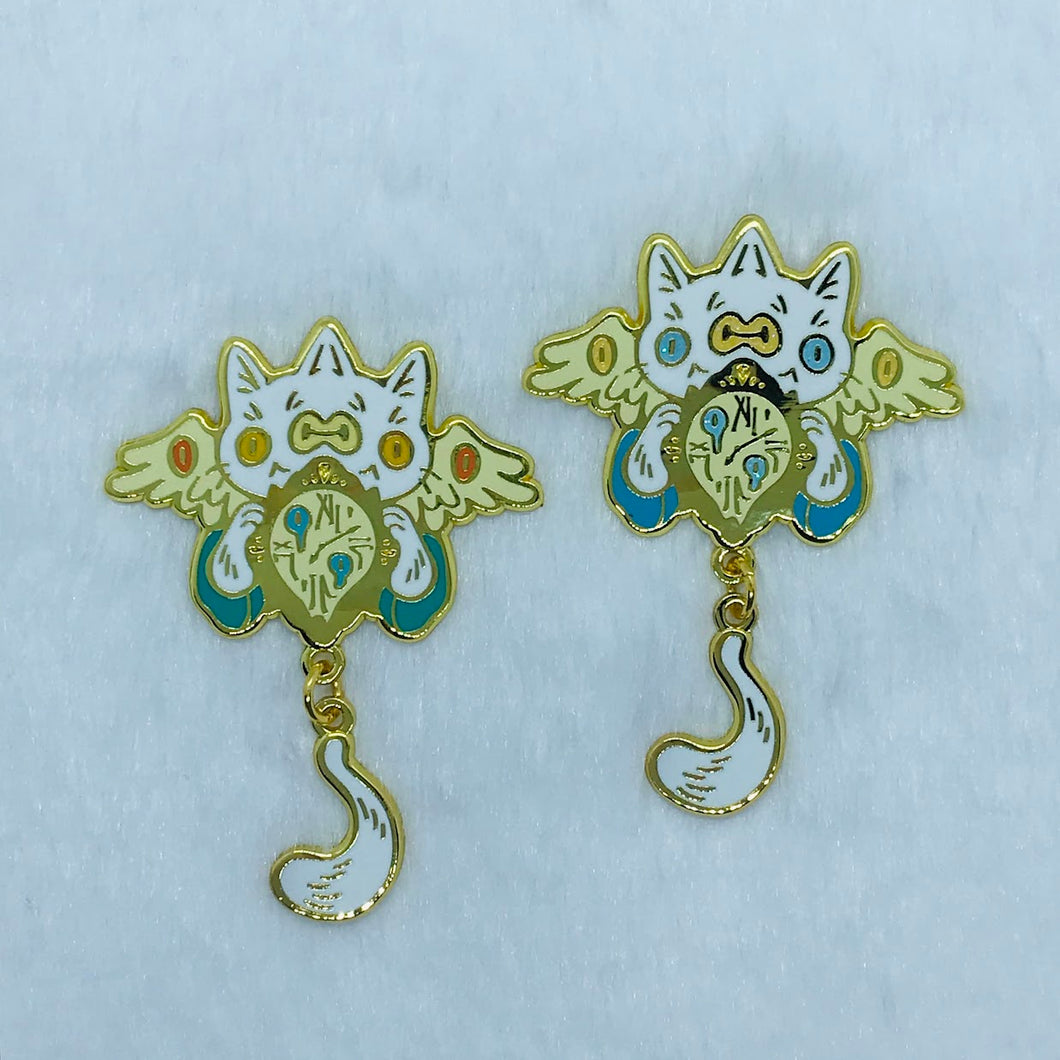 Questioning Cat Angel Pins in Rainbow or Blue/Yellow