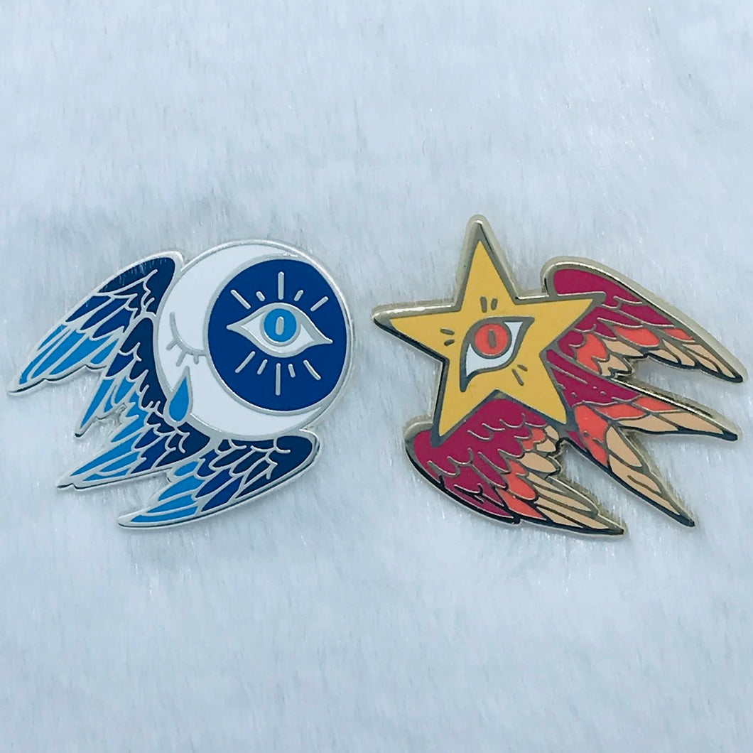 Moon and Star Angel Pins