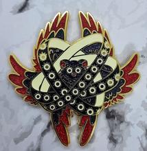 Load image into Gallery viewer, Biblical Furby Ophanim Thrones Inspired Angel Glow Glitter Enamel Pin
