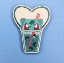 Load image into Gallery viewer, Grassy Boba Tea Wooden Pin
