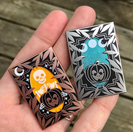 Spooky Halloween Scene Pins: Two Options - Teal or Orange