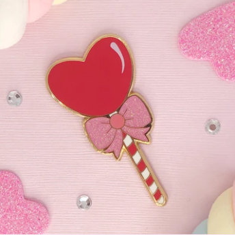 Red Heart Lollipop Enamel Pin
