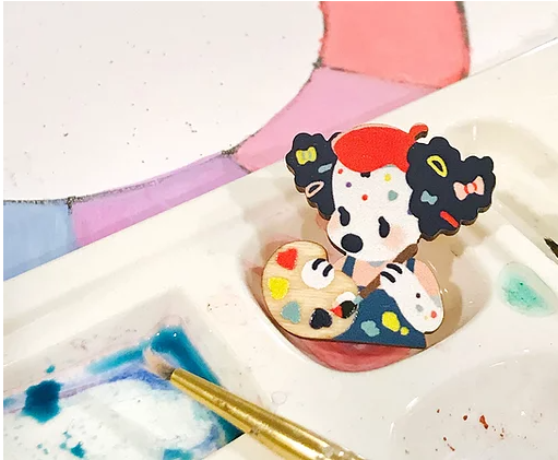 Artist Dollie Rainbow Palette Wooden Pin