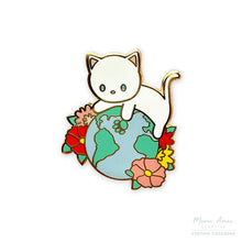 Load image into Gallery viewer, Earth Cat White Enamel Pin
