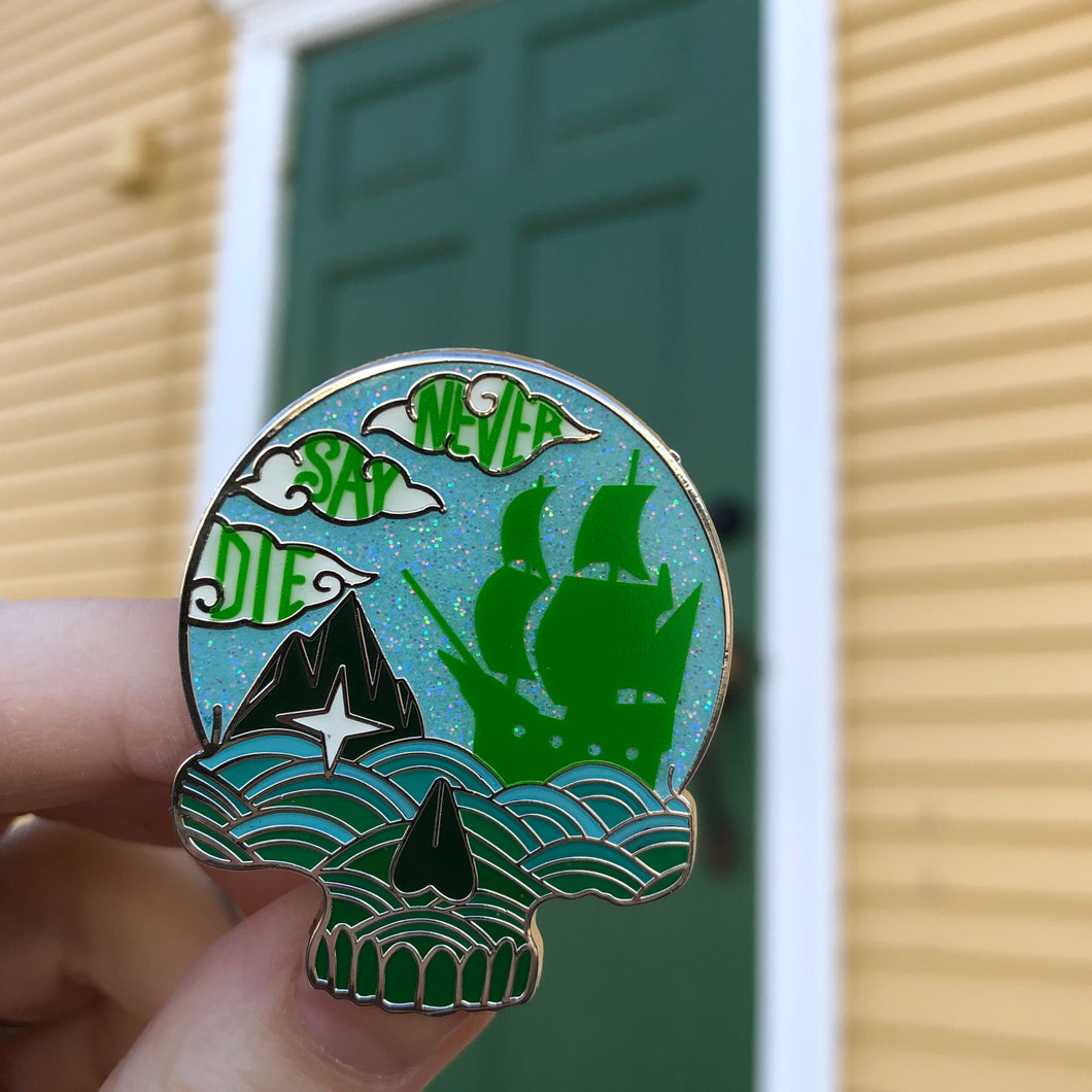 Never Say Die Crystal Skull Pin