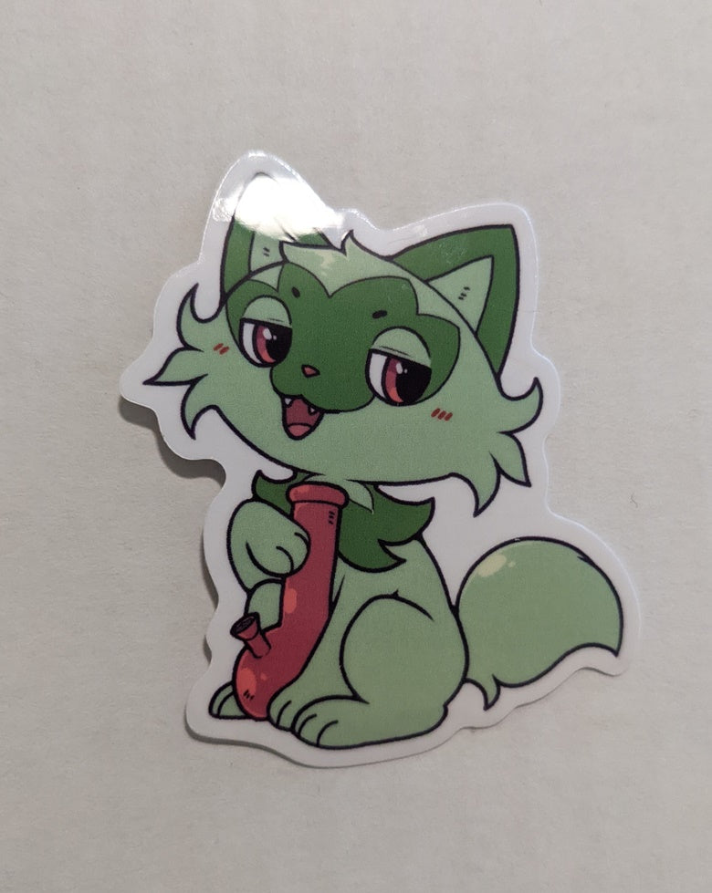 Chilled out leafy kitty sticker: Holo, Clear, or Prismatic finishes!